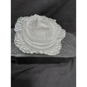 Portieux Vallerysthal frosted lidded cabbage bowl France 7" x 4" Vintage